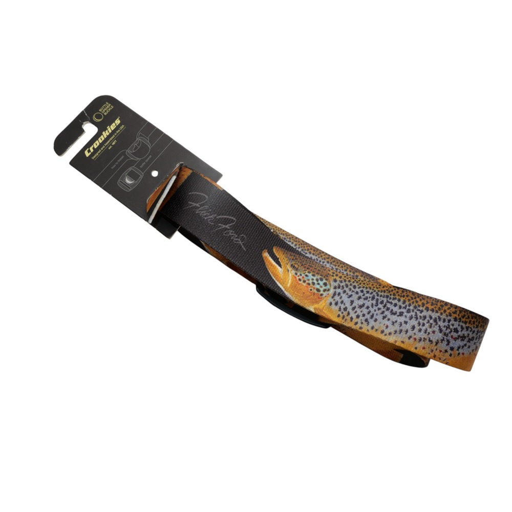 Croakies Artisan 2 Bottle Opener Web Belt – Flick Ford Brown Trout Fish NEW